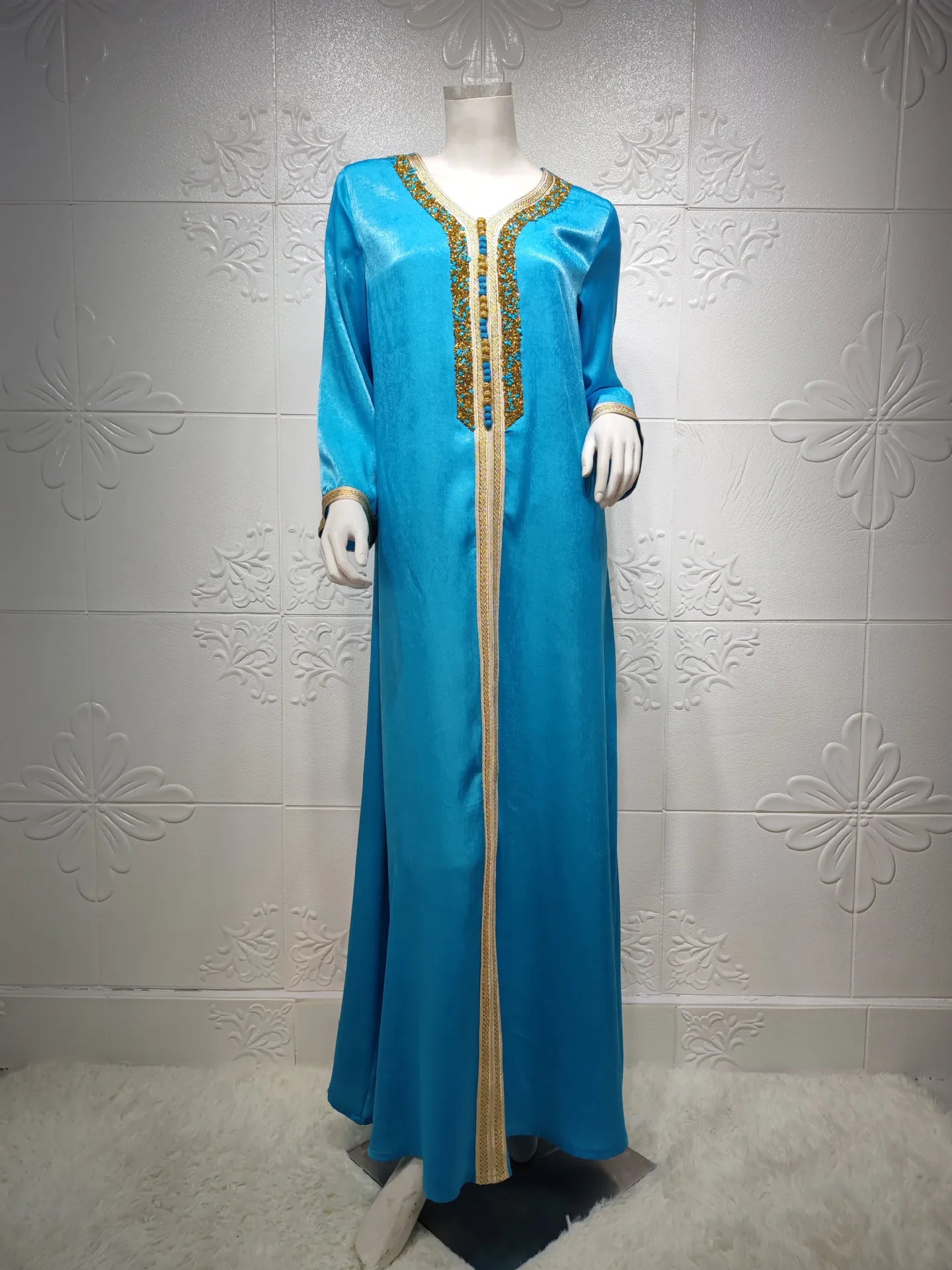 Eid Satin Abaya Dubai Jalabiya Muslim Dress Turkey Islam Robe Longue Djelaba Femme Musulman Dresses for Women Kaftan Marocain
