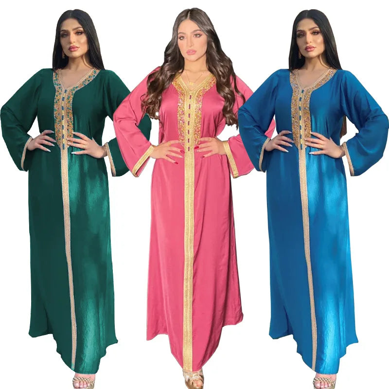 Eid Satin Abaya Dubai Jalabiya Muslim Dress Turkey Islam Robe Longue Djelaba Femme Musulman Dresses for Women Kaftan Marocain