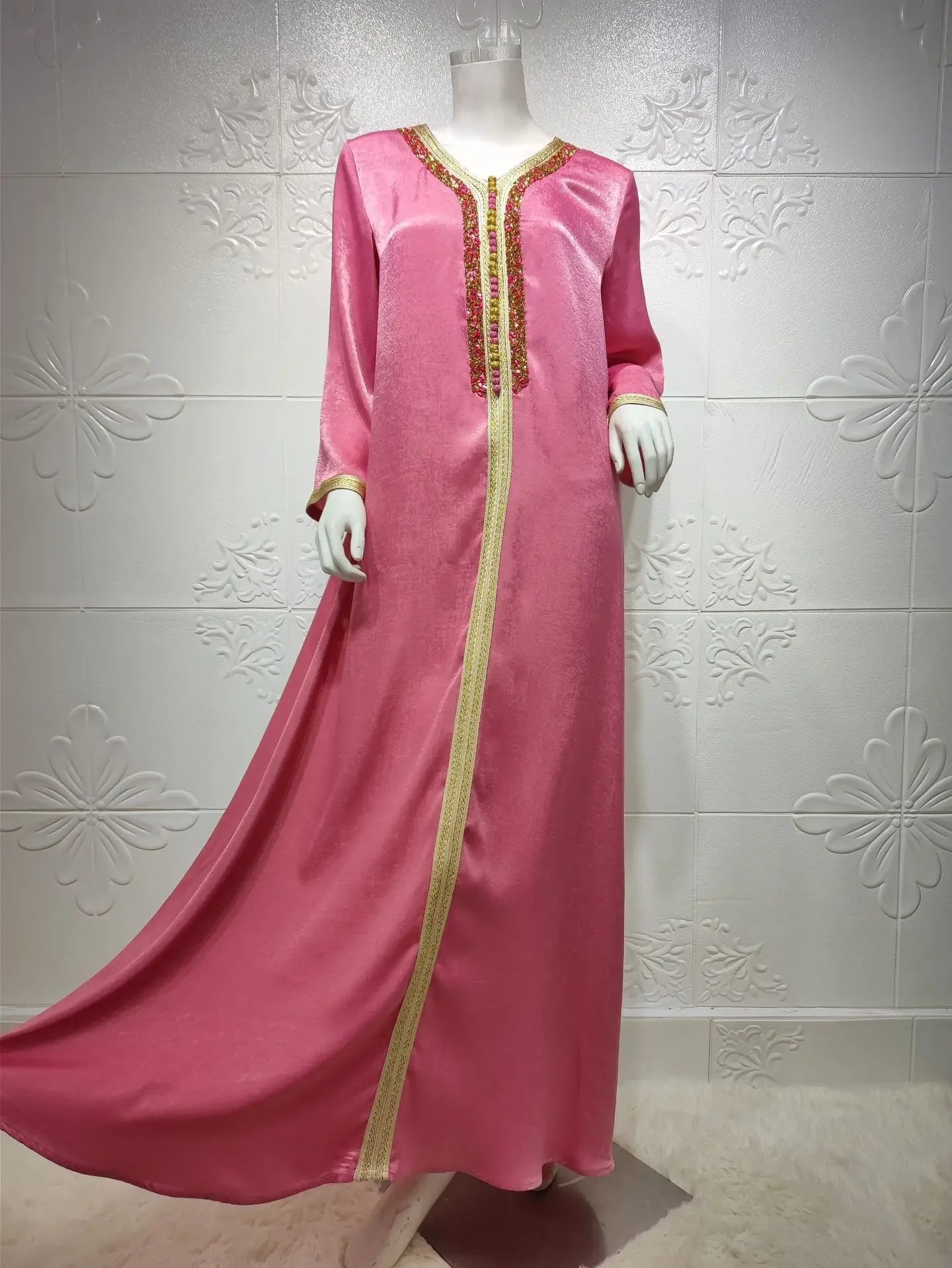 Eid Satin Abaya Dubai Jalabiya Muslim Dress Turkey Islam Robe Longue Djelaba Femme Musulman Dresses for Women Kaftan Marocain