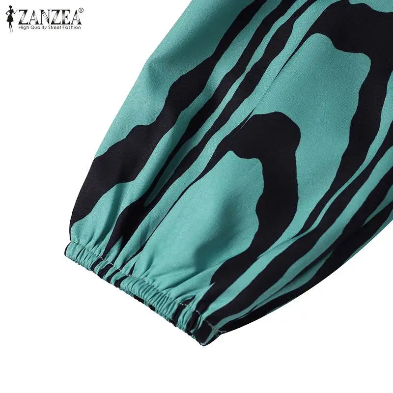 Women Vintage Long Sleeve Muslim Dress Abaya ZANZEA Bohemain Printed Sundress Fashion Robe Femme Elegant Loose Vestidos Kaftan