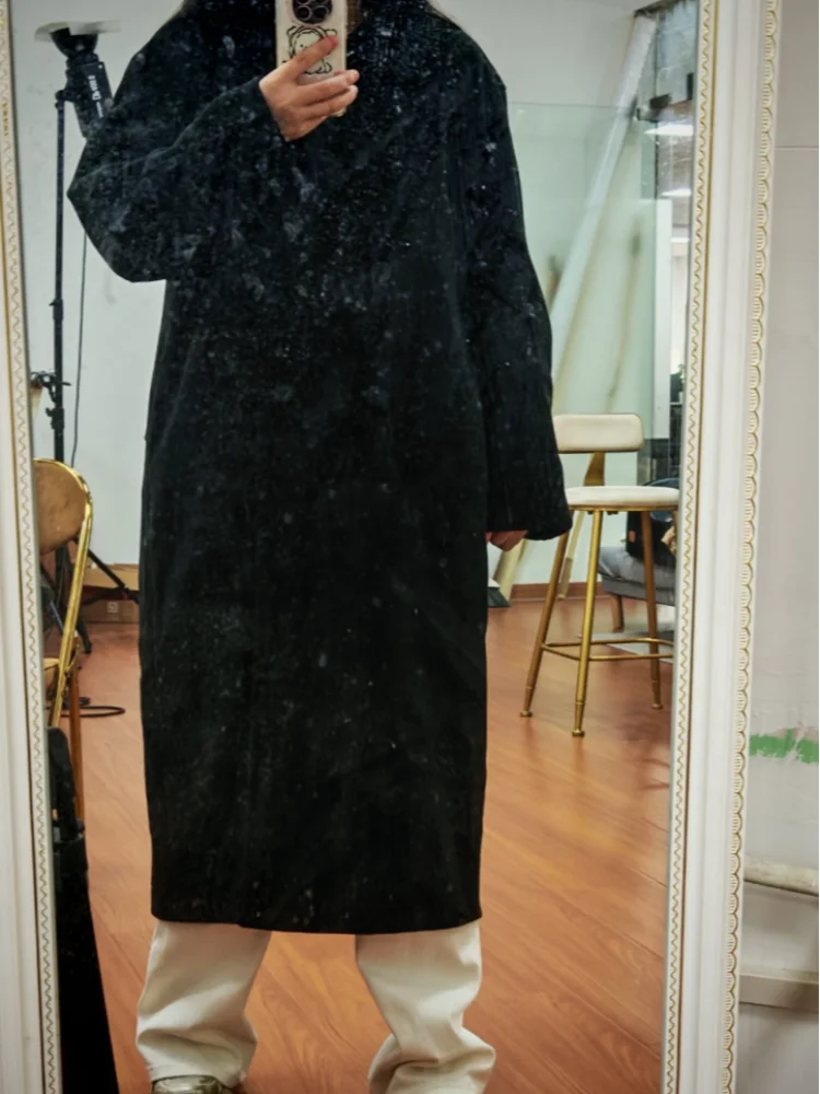 Fashion Women Woolen Long Coat Lapel Double Breasted Long Sleeve Overcoat 2025 Autumn Winter New High Street Lady Outerwear