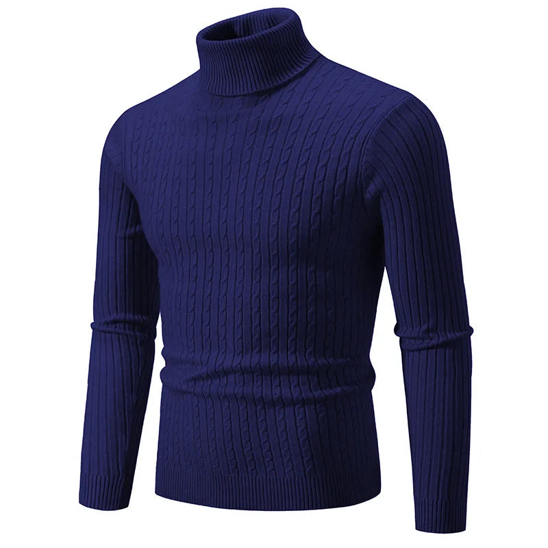2024 Autumn Men's Sweaters High Neck Pullover Outdoor Work Knitted Warm Casual Turtleneck Sweatwear Woolen Mens Winter Tops