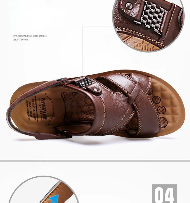 Men Sandals Summer Male Leather Sandals Classic Men Slippers Beach Shoes for Men Comfortable Walking Roman Sandalias Big Size 48