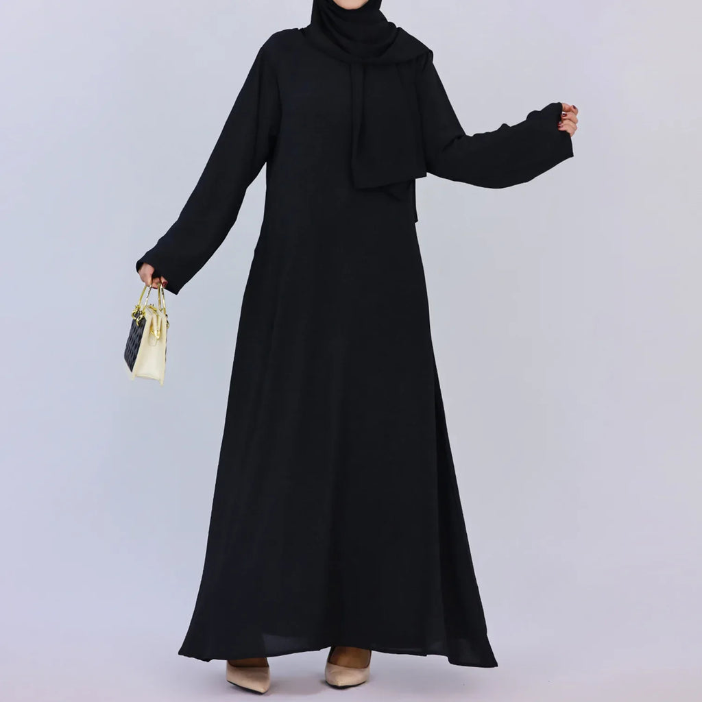 Plain Crepe Abaya for Women Long Muslim Dresses Dubai Turkey Ramadan Eid Islamic Modest Under Abayas Dress Kaftan Robe No Hijab