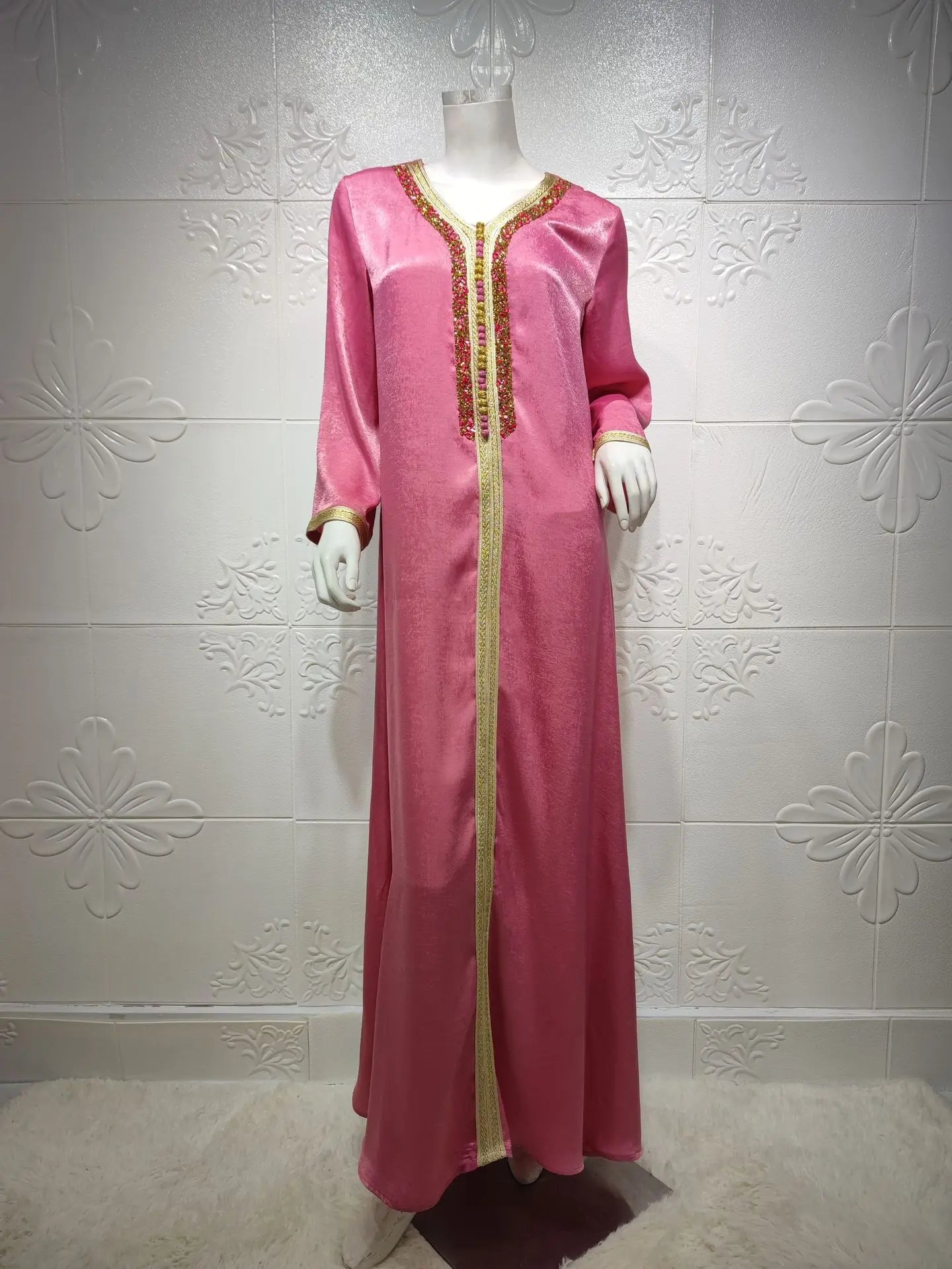 Eid Satin Abaya Dubai Jalabiya Muslim Dress Turkey Islam Robe Longue Djelaba Femme Musulman Dresses for Women Kaftan Marocain