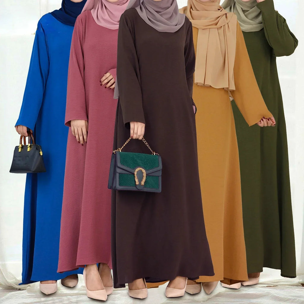 Plain Crepe Abaya for Women Long Muslim Dresses Dubai Turkey Ramadan Eid Islamic Modest Under Abayas Dress Kaftan Robe No Hijab