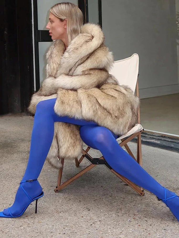 Winter Women Luxury Faux Fur Coats Fashion Long Sleeve Lapel High Street Oversize Jackets Chic New Thick Warm Ladies Outerwears