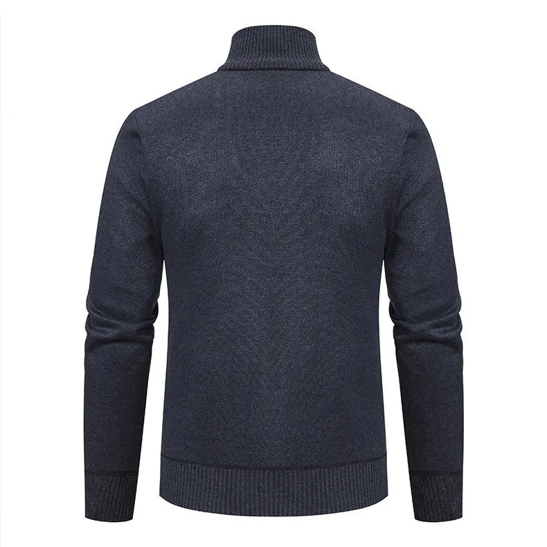 New Autumn Winter Men's Fashion Zip Up Knitted Sweater Casual Thickened Stand Collar Cardigan Jacket Trendy Outerwear