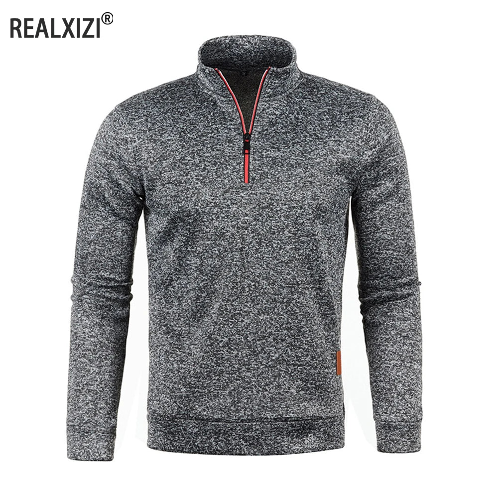 Men's Sweatshirts Half Zipper Pullover Male Long Sleeve Flleece Sweater Standcollar Snowflakes Hoodies Men Clothes