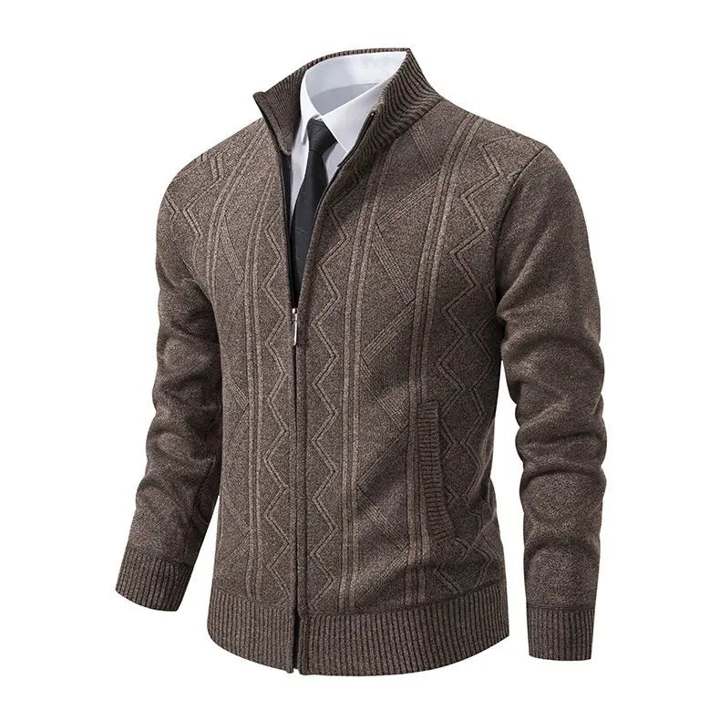 New Autumn Winter Men's Fashion Zip Up Knitted Sweater Casual Thickened Stand Collar Cardigan Jacket Trendy Outerwear