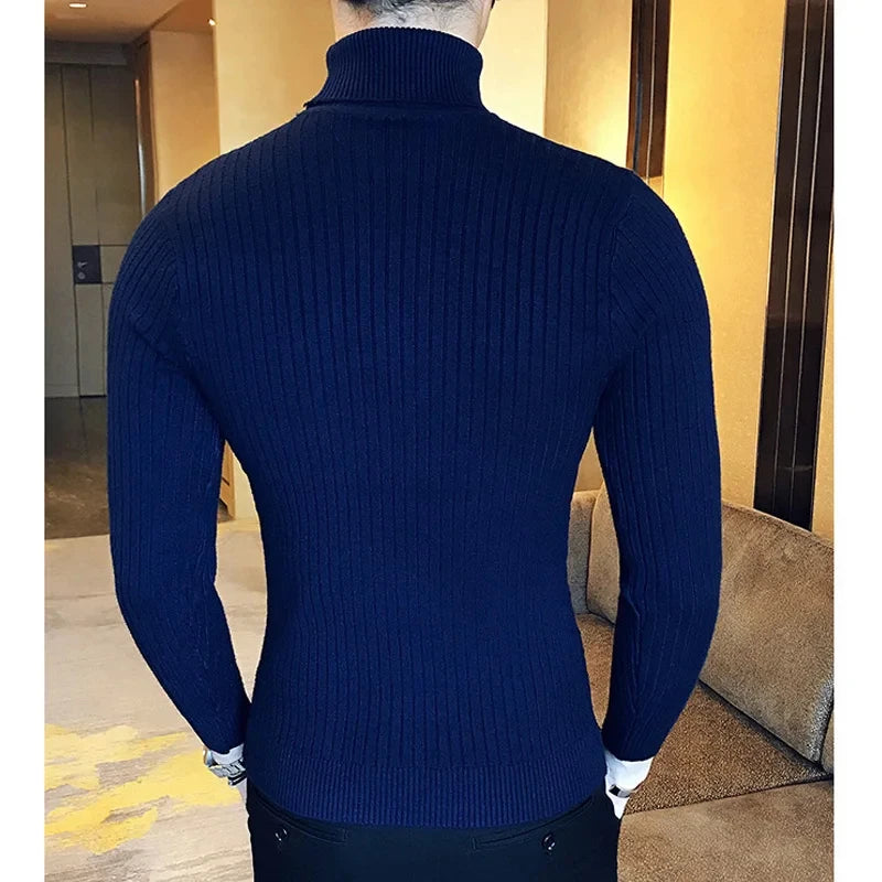 2024 Autumn Men's Sweaters High Neck Pullover Outdoor Work Knitted Warm Casual Turtleneck Sweatwear Woolen Mens Winter Tops