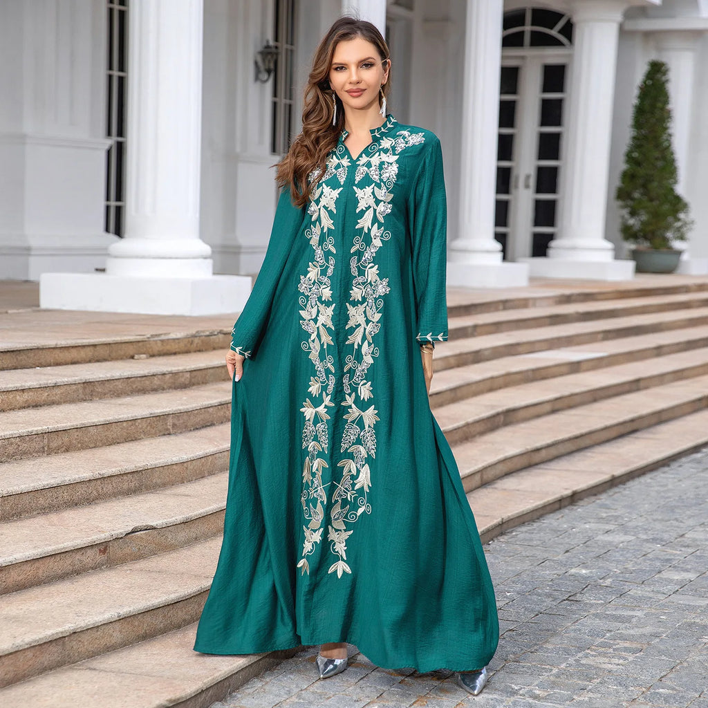 Abaya Dubai Turkey Maxi Islamic Embroidery Robe Ramadan Eid Muslim Party Dresses for Women Arab Caftan Morocco Femme Musulman